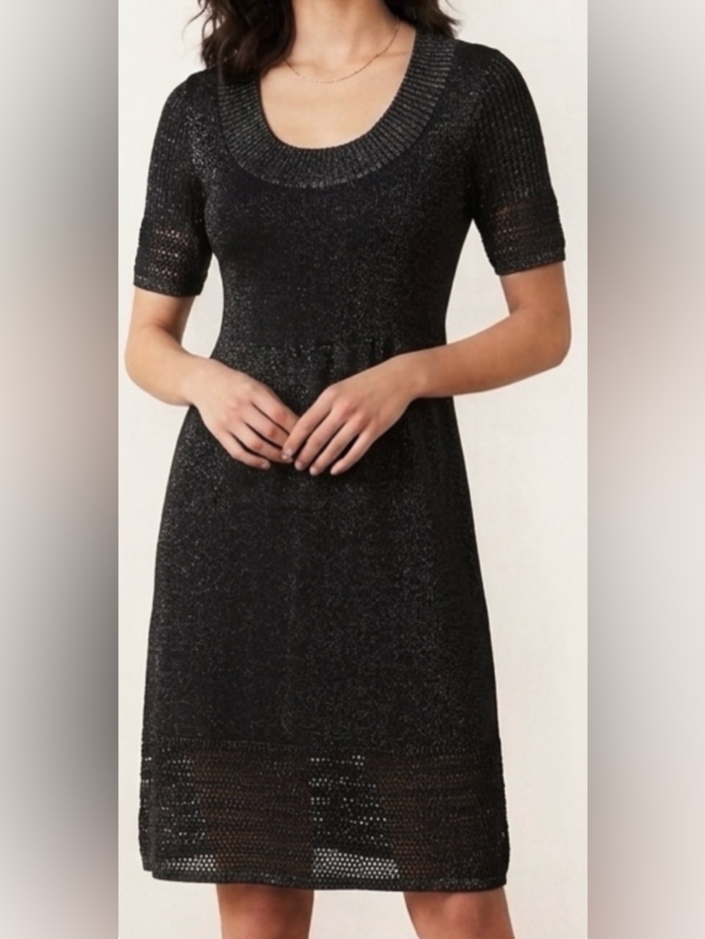 Vivienne Tam Silk Blend Black With Silver Metallic Knitted Dress